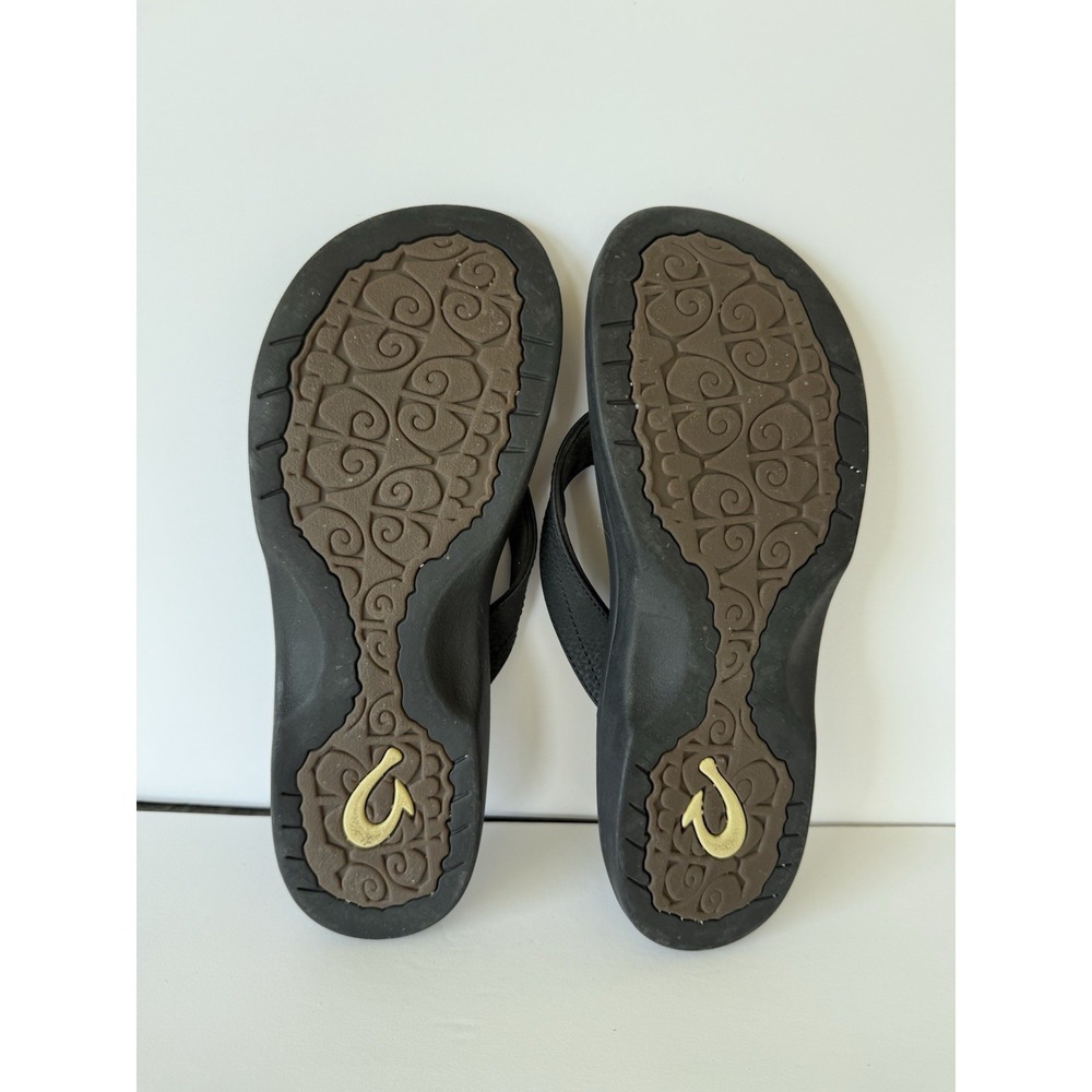 Olukai Flip Flops Beach Sandals Black Women's Size 9 - Picture 2 of 3